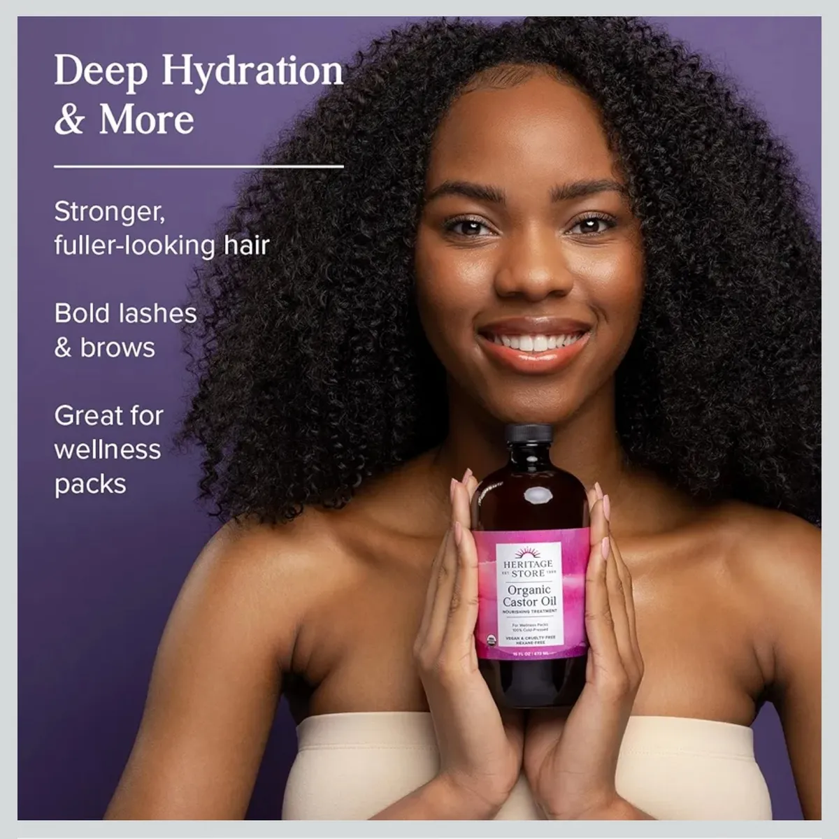 Heritage Store Organic Castor, Glass Bottle, Cold Pressed, Rich Hydration for Hair & Skin, Bold Lashes & Brows (946ml)