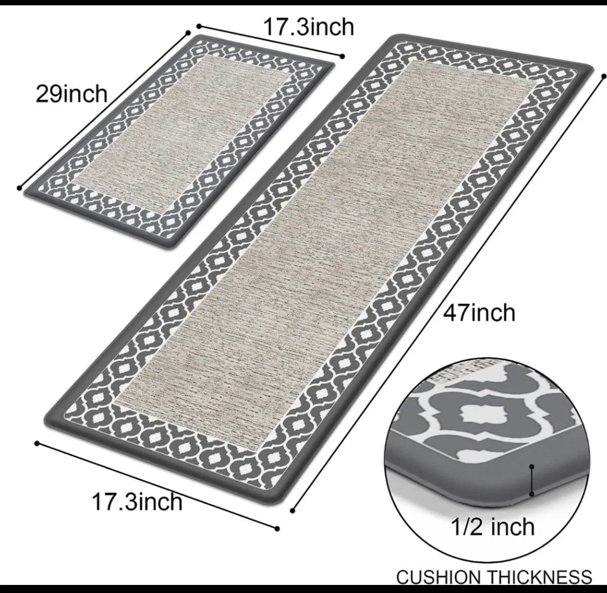 3pc Thick Anti-Fatigue PVC kitchen Mats Set , Gray