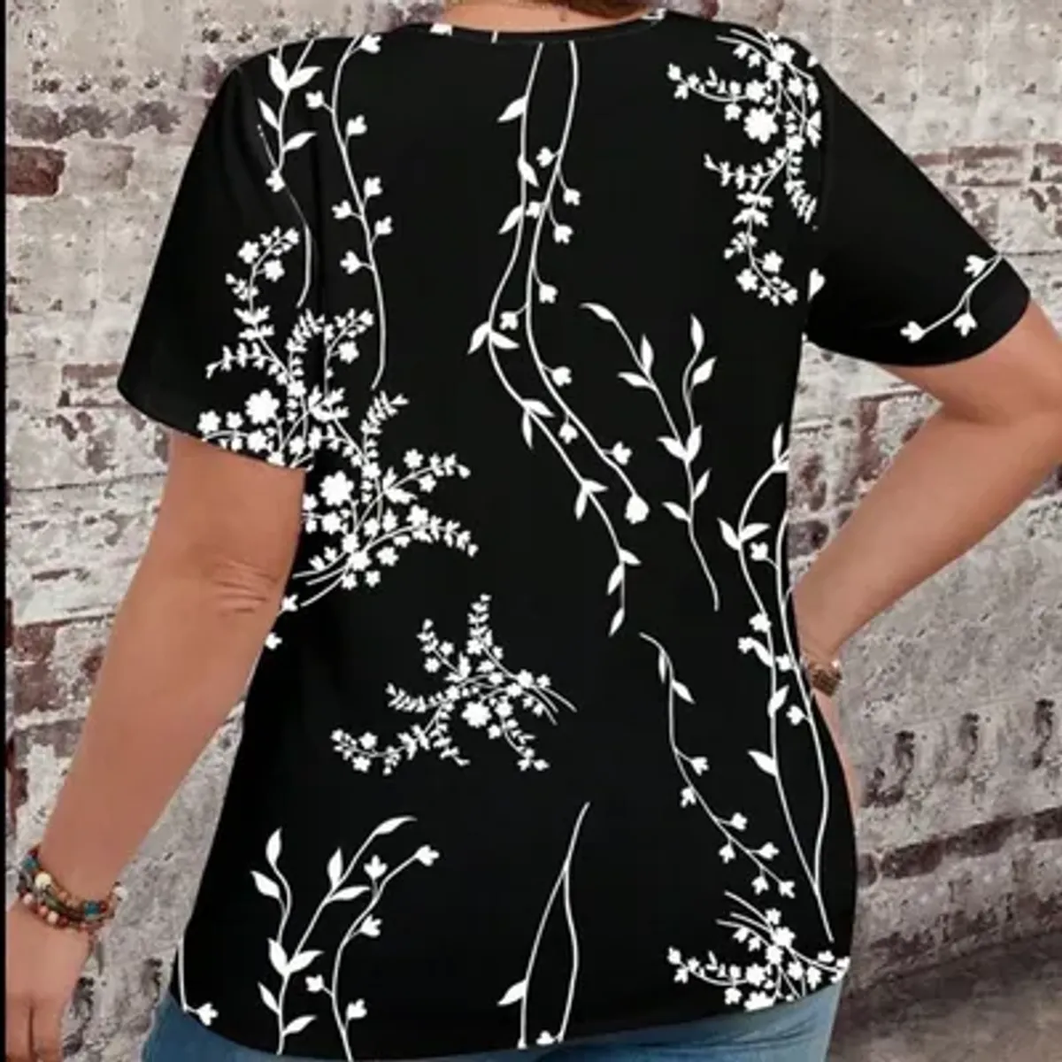 Summer Casual Loose Round Neck Blouse for Women- Size 2XL
