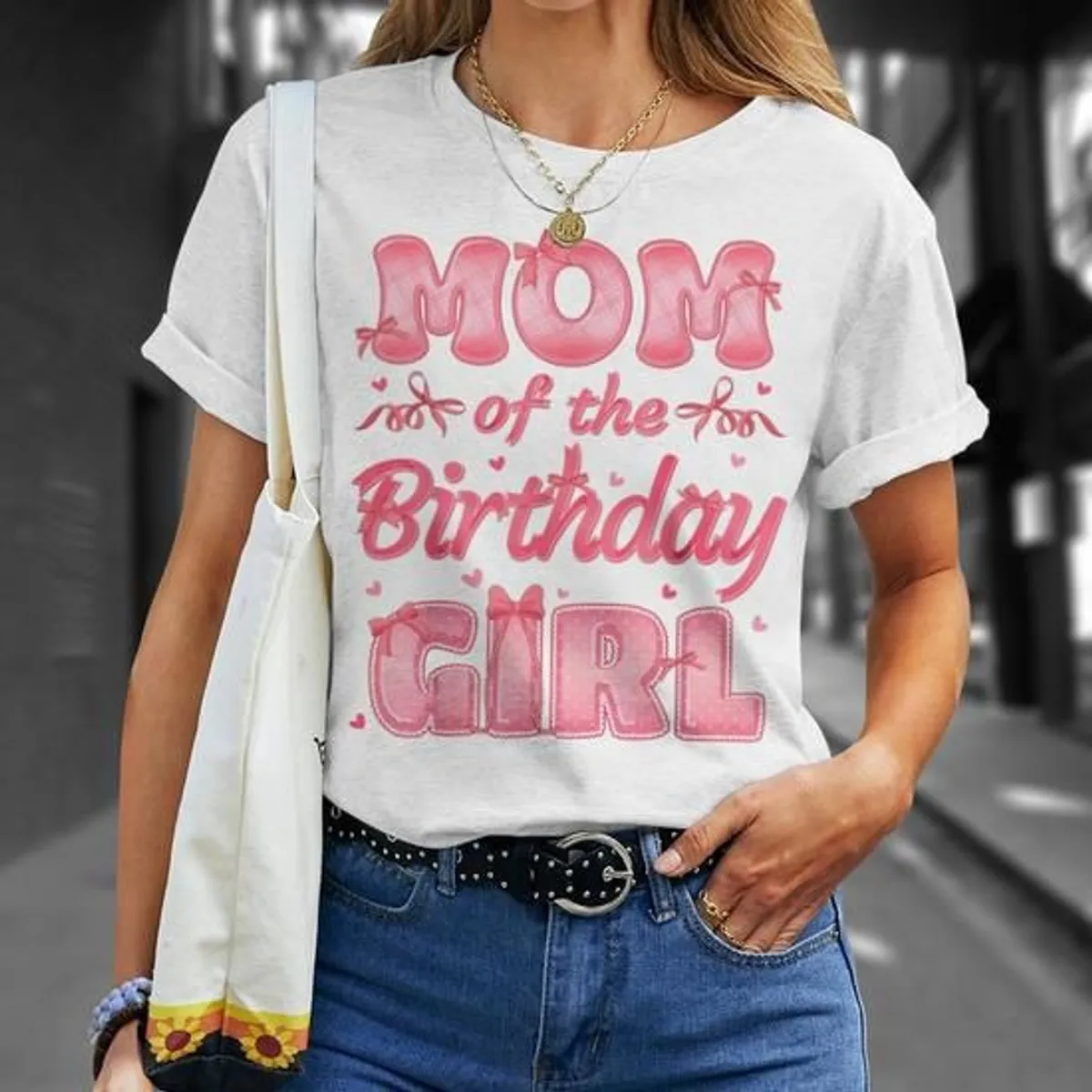 Mom Of The Birthday Girl Coquette Bow Women's T-Shirt   -Size L