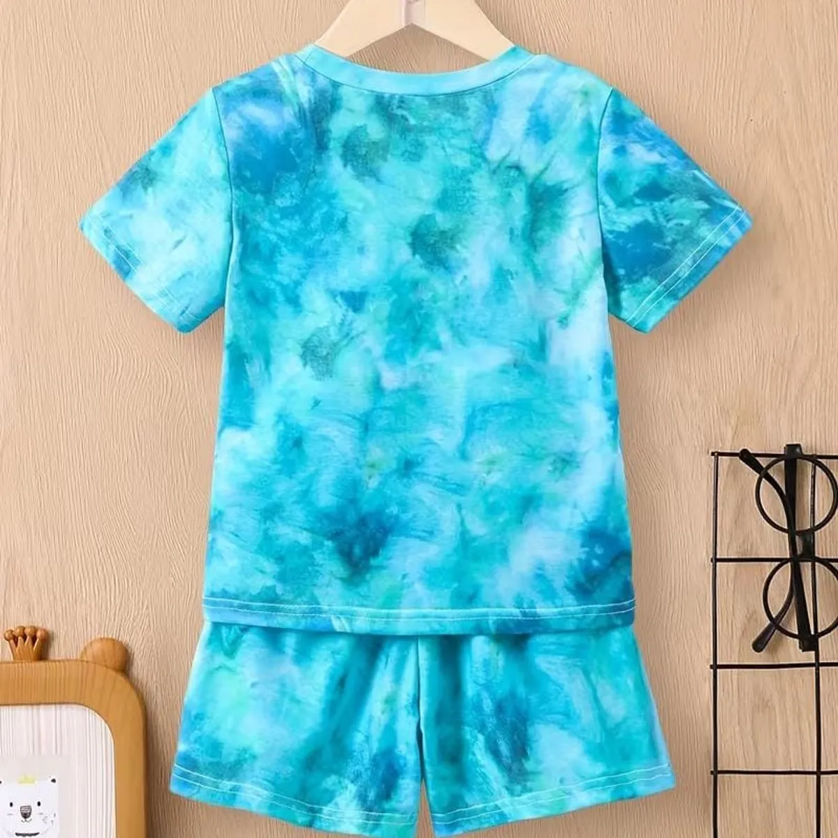 2Pcs Set For Boys With Tie-Dye Letter Patterns - Size 3-4 Years