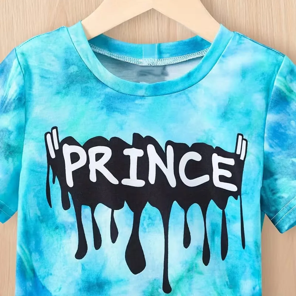 2Pcs Set For Boys With Tie-Dye Letter Patterns - Size 3-4 Years