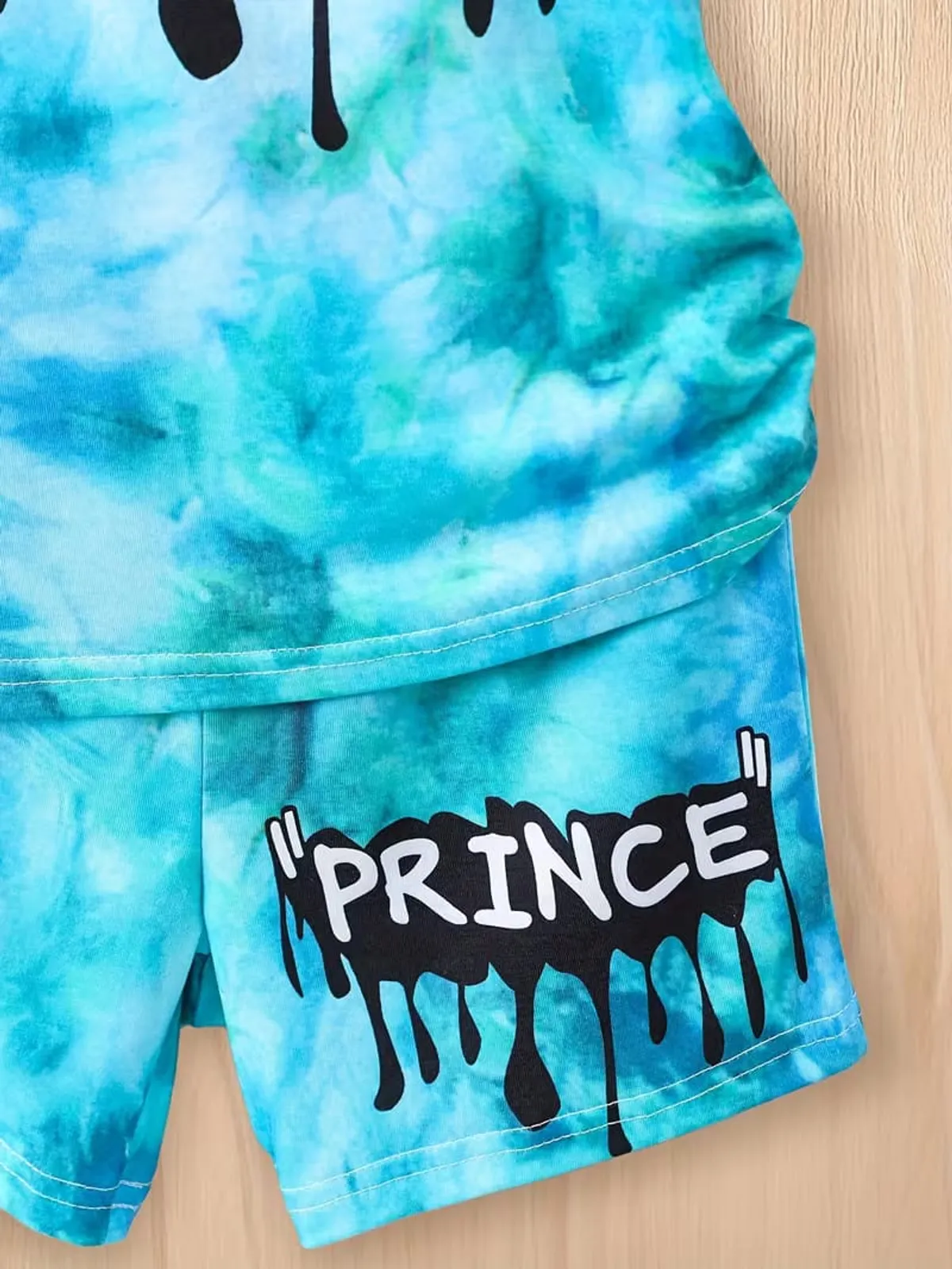 2Pcs Set For Boys With Tie-Dye Letter Patterns - Size 3-4 Years