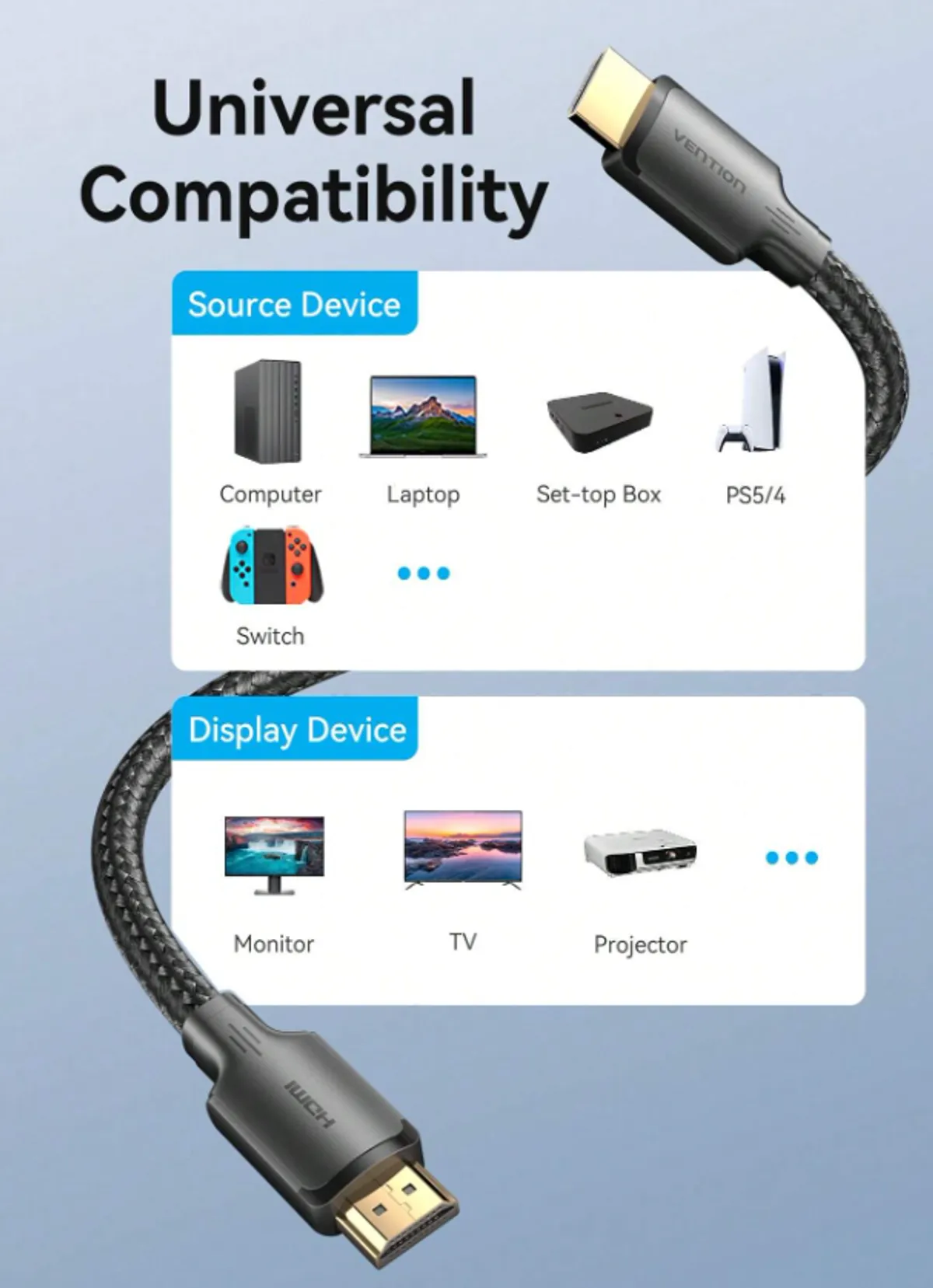 VENTION 4K HDMI Cable Braided 18Gbps, 6.5ft