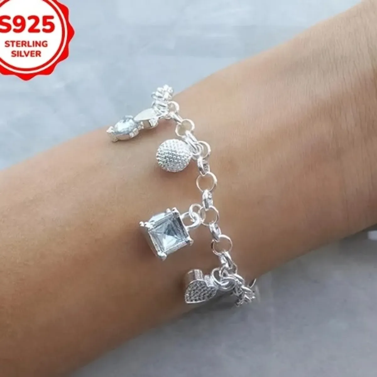 925 Silver Multi-Charm Bracelet with 13 Charms
