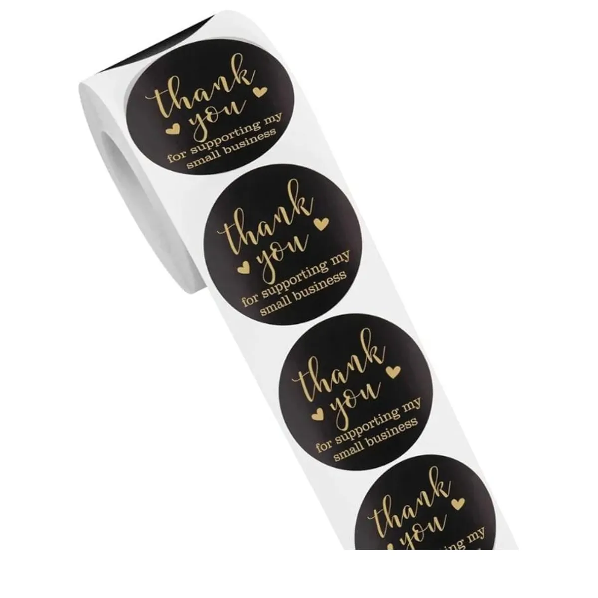 500Pcs Black Thank You Stickers Roll 1.5'' Thank You for Supporting My Small Business Stickers Round Golden Font