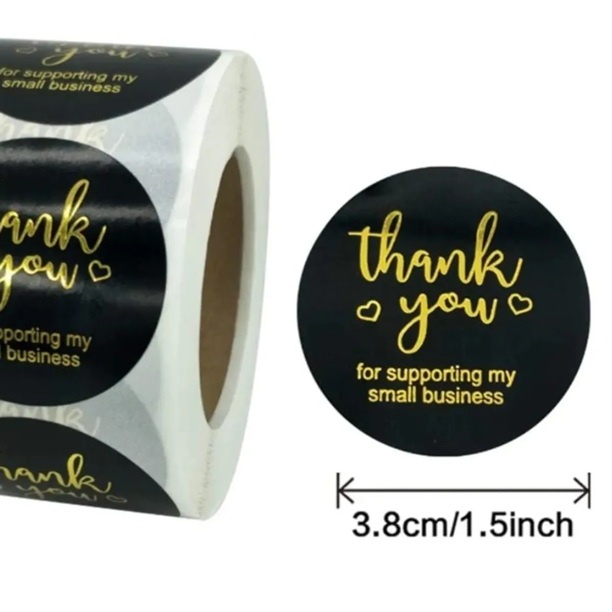 500Pcs Black Thank You Stickers Roll 1.5'' Thank You for Supporting My Small Business Stickers Round Golden Font