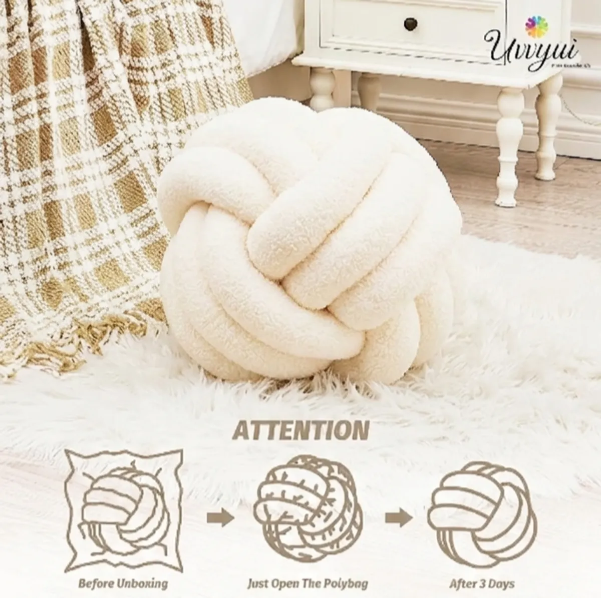 Uvvyui Knot Pillow Ball, Soft Home Decorative Round Throw Pillow,Round Boucle Pillow Cushion (8.6 Inches Cream )