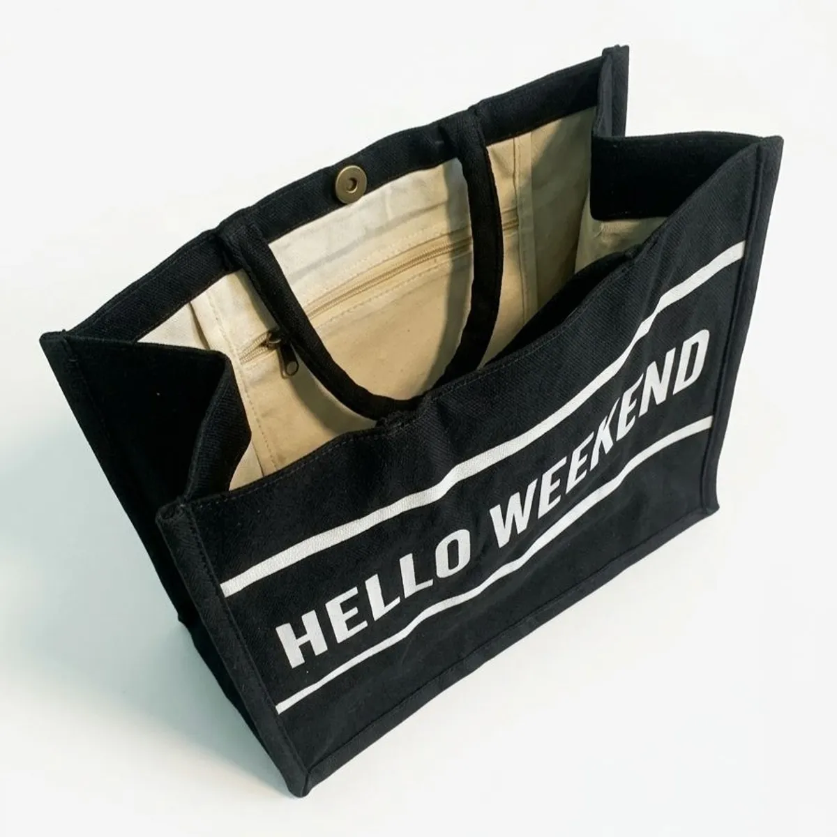 Women’s Black Hello Weekend Print Tote Handbag