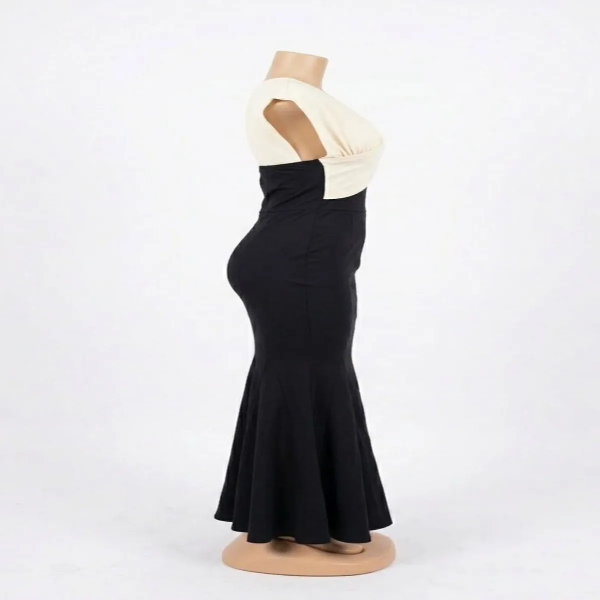 Women’s Cream/Black Wrap-Front Sleeveless Trumpet Dress  -Size S
