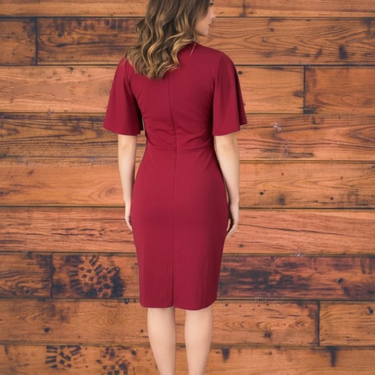 Women's Red Velvet Burgundy Dress With Split Formal Office Work Wear Size M