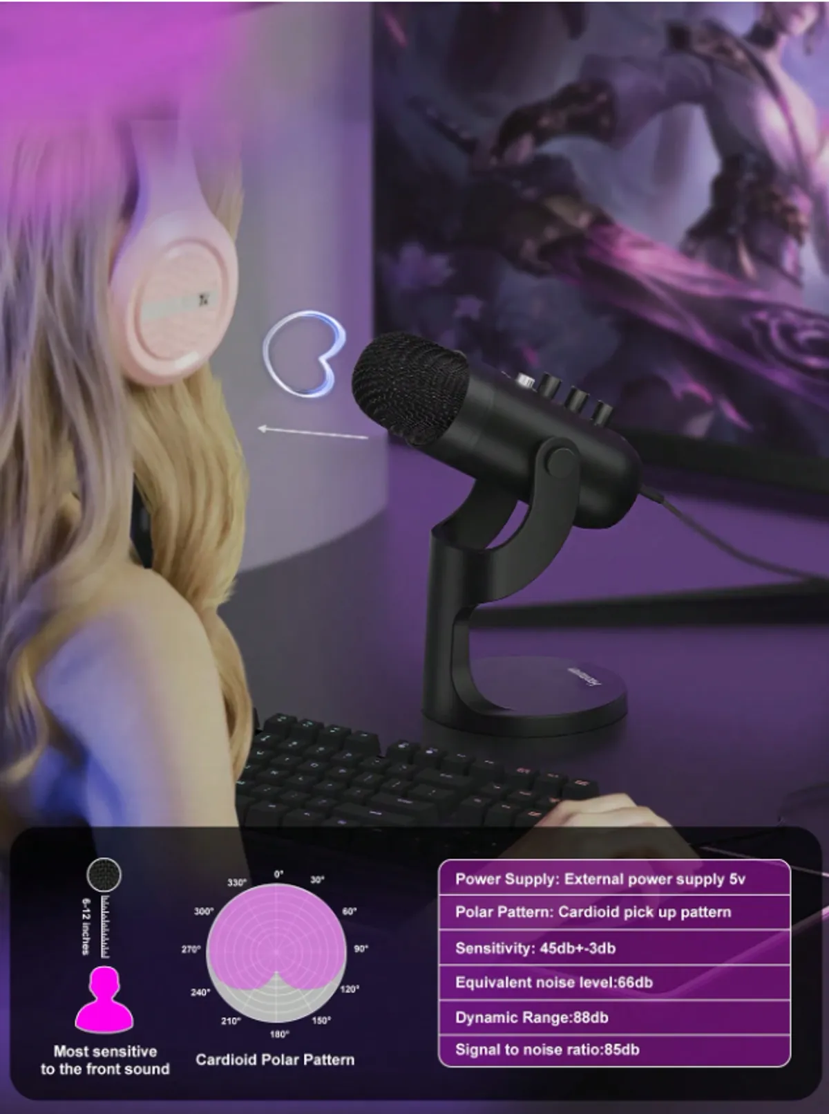 Haomuren (ZealSound) USB Microphone for PC, Laptop, Phone, Condenser Mic With Noise Cancellation