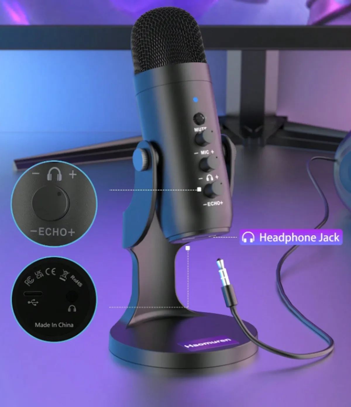 Haomuren (ZealSound) USB Microphone for PC, Laptop, Phone, Condenser Mic With Noise Cancellation