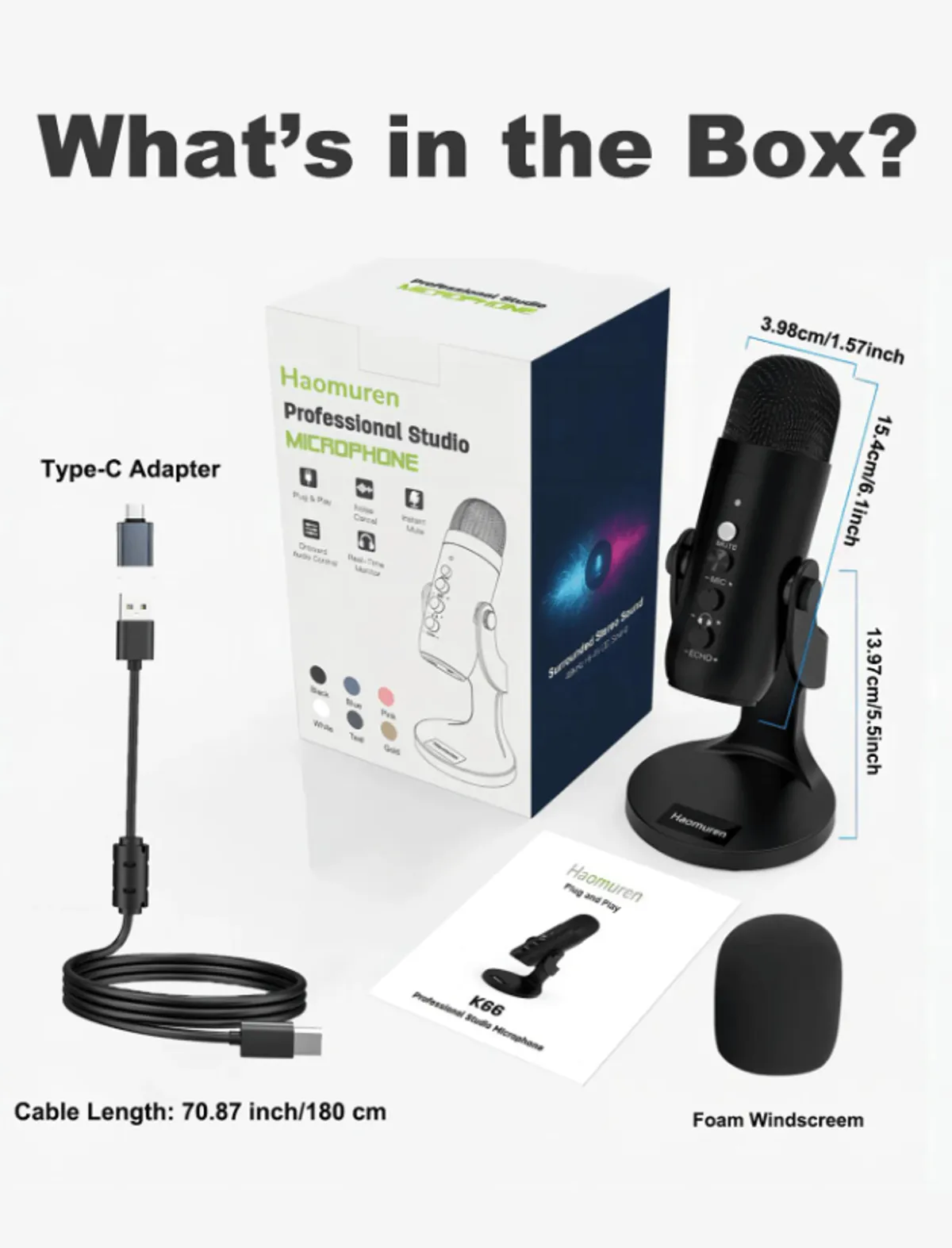 Haomuren (ZealSound) USB Microphone for PC, Laptop, Phone, Condenser Mic With Noise Cancellation
