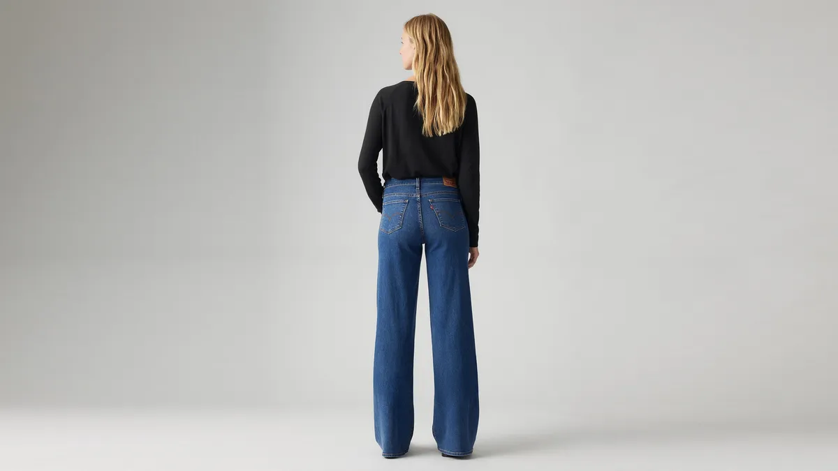 Women Vintage Straight Jeans Featuring Drawstring At The Of The Jeans -Size M