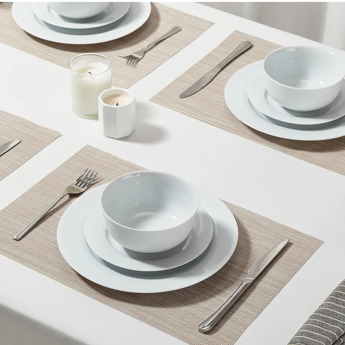 16 Pieces Plates and Bowls Sets, White Porcelain Dinnerware Sets