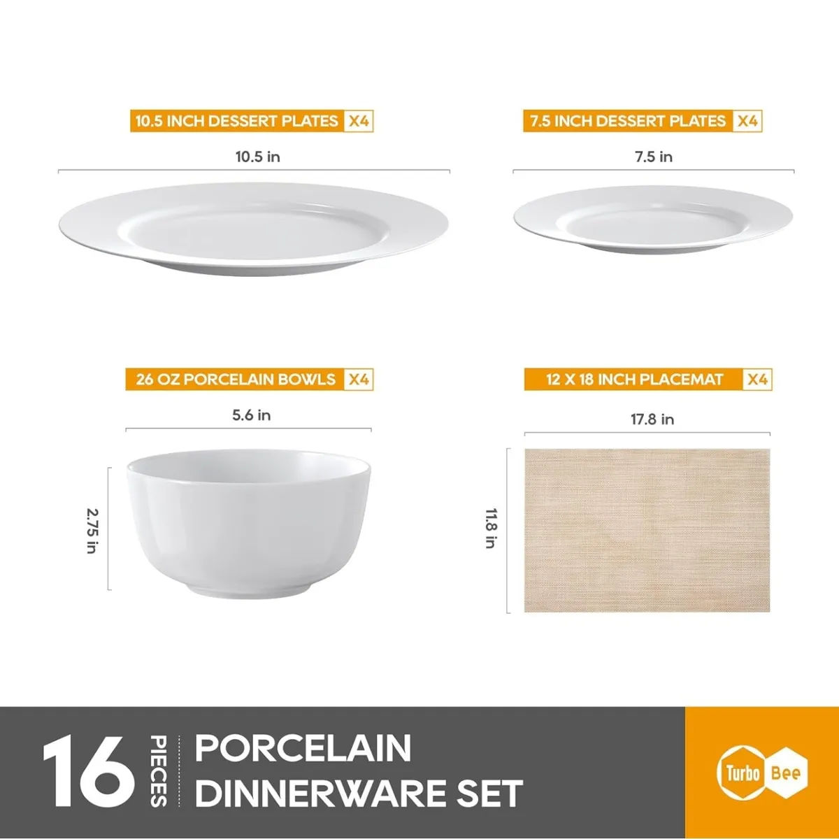 16 Pieces Plates and Bowls Sets, White Porcelain Dinnerware Sets