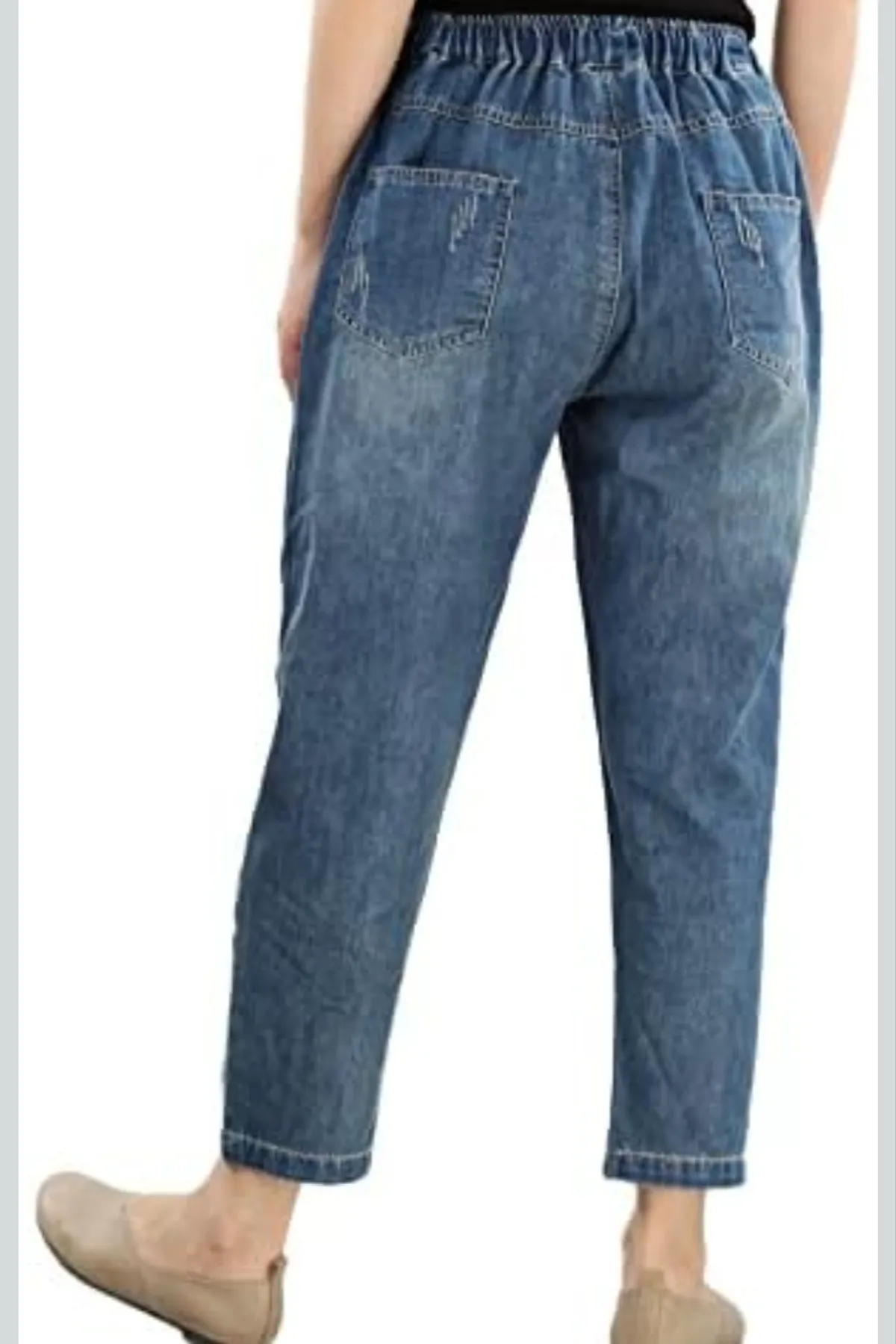 Womens Soft Floral Jeans Features: Elastic Waist with Drawstring, Pull-On-Closure-    Size 2XL