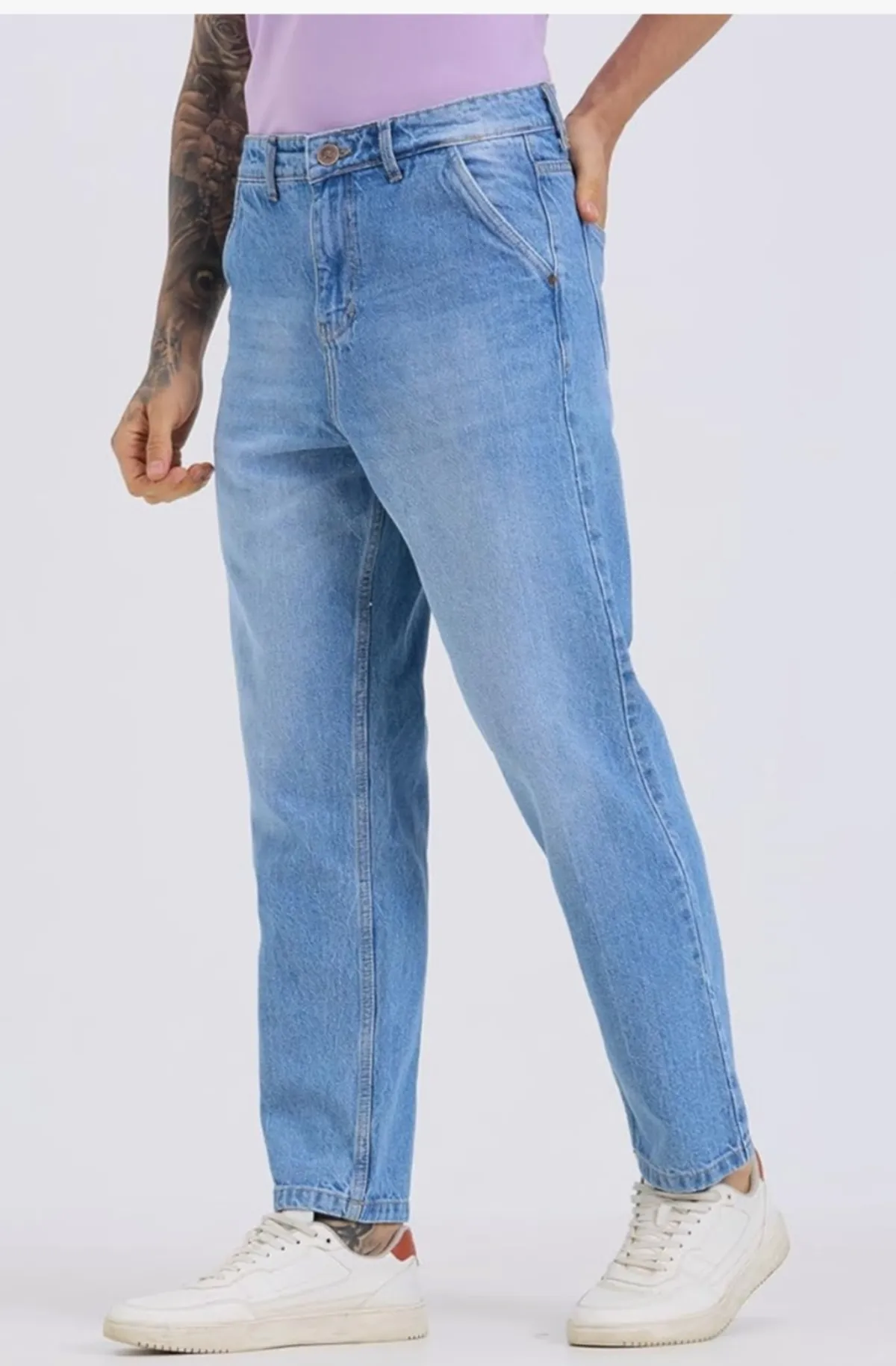 TCI Men's Baggy Fit Jeans Mid Blue, 100% Cotton, Rigid Non-Stretch Denim -Size32