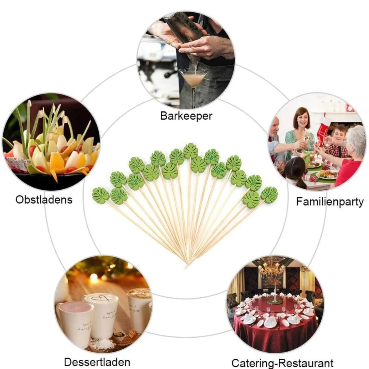 50Pc Bamboo Pick Buffet Tropical Leaves Cupcake Fruit Fork Dessert Salad Stick Cocktail Skewer for Party Decor