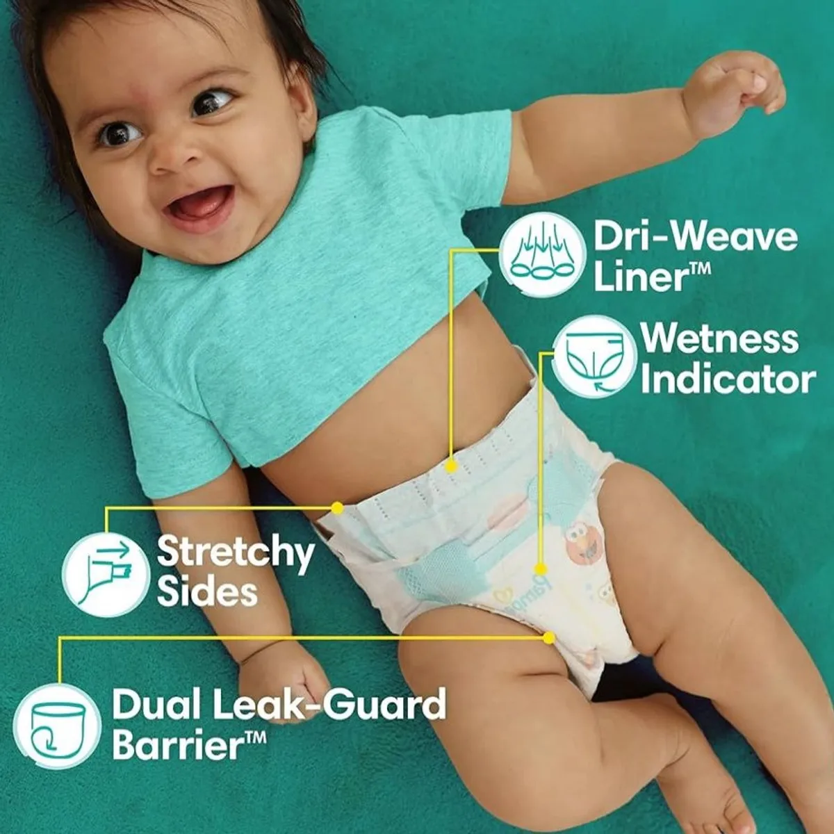 Pampers Baby Dry Diapers, Size 4, Absorbent Disposable Diapers, 1 Pack (Count of 144)
