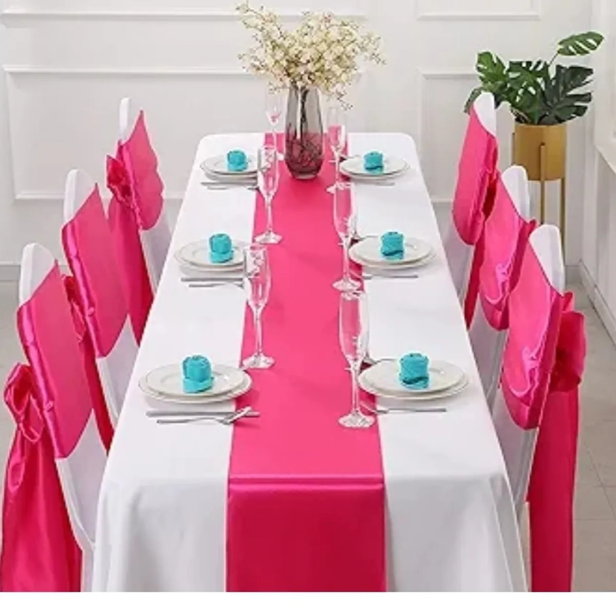 2 Pack Hot Pink Satin Table Runner 12 x 108 Inch