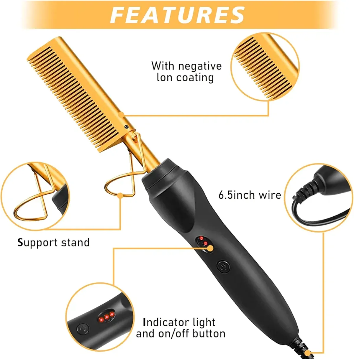 Electric Hot Comb Hair Straightener, Deluxe Electrical Straightening Comb Curling Iron for Natural Black Wigs, Hot Comb Electric for Wigs Pressing Combs