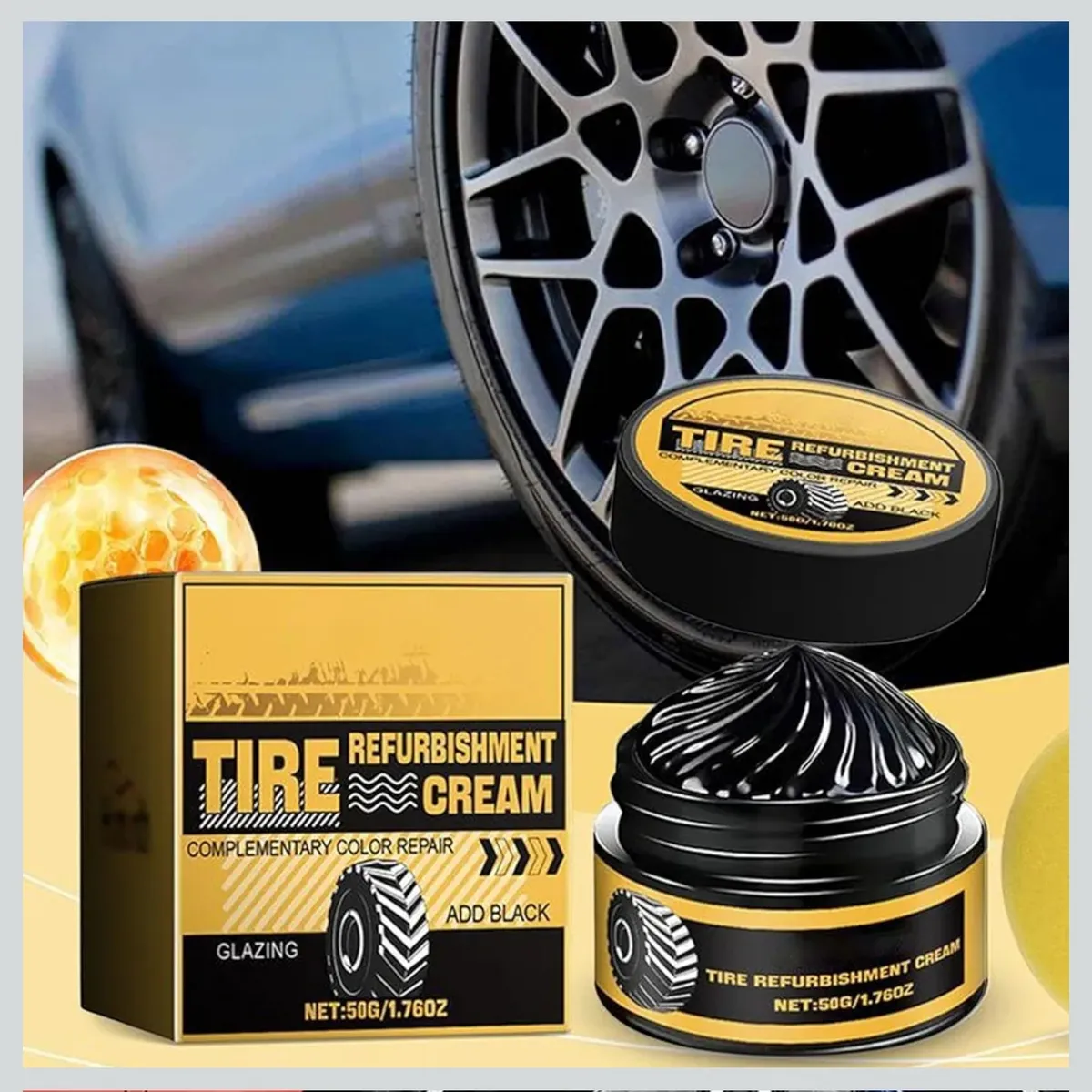 Tyre Coat, Tyre Gel & Tyre Coating, 50g Gloss Tyre Wax with Long Lasting Protection and Stain Protection