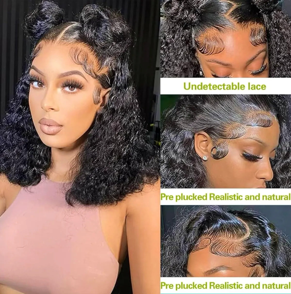 14 Inch Short Bob Wig Human Hair Water Wave 13x4 Hd Lace Front Wigs Human Hair 180% Density Deep Curly Lace Frontal Wigs for Black Women Pre Plucked Glueless Wig Wet And Wavy Natural Black