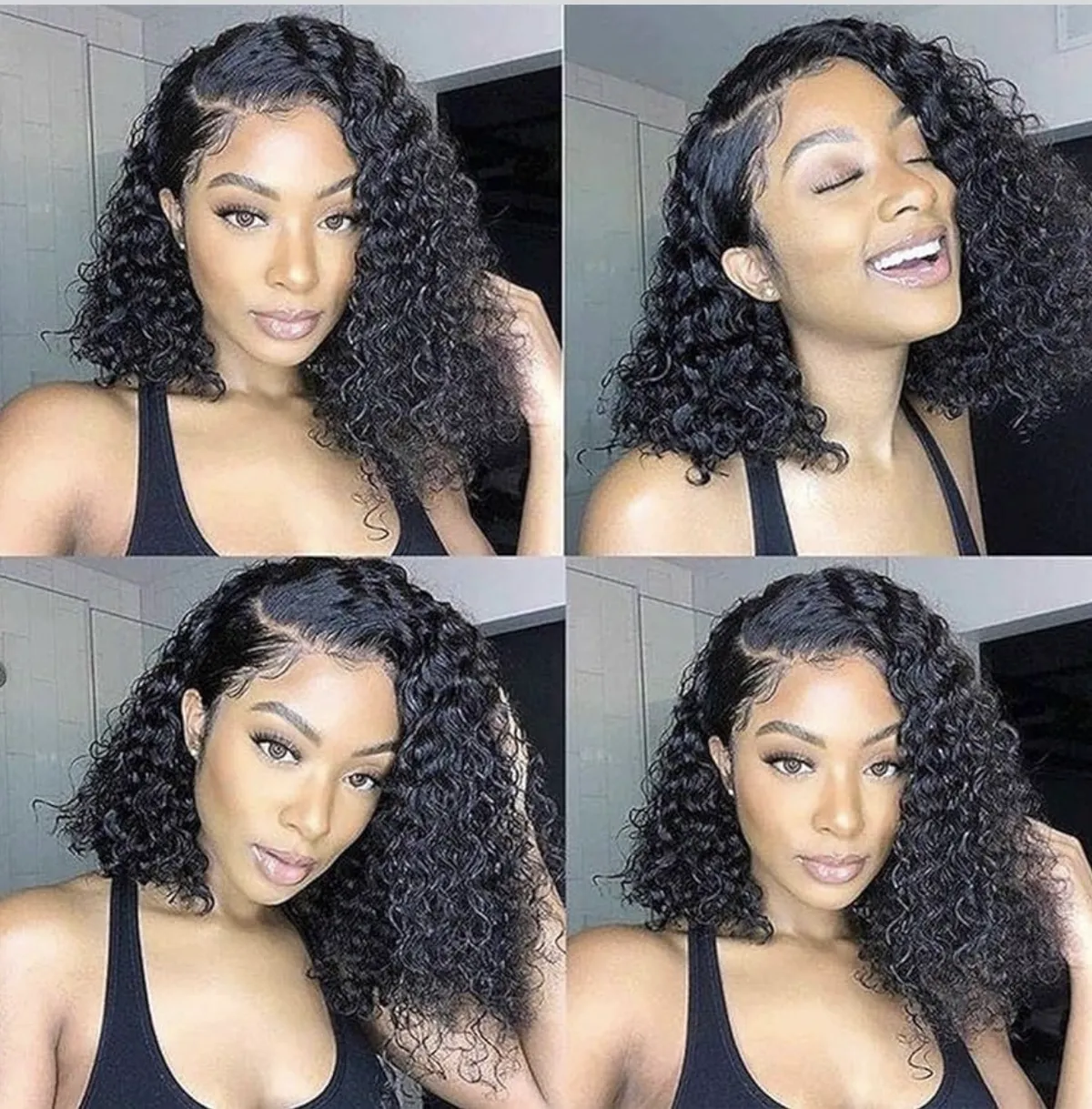 14 Inch Short Bob Wig Human Hair Water Wave 13x4 Hd Lace Front Wigs Human Hair 180% Density Deep Curly Lace Frontal Wigs for Black Women Pre Plucked Glueless Wig Wet And Wavy Natural Black