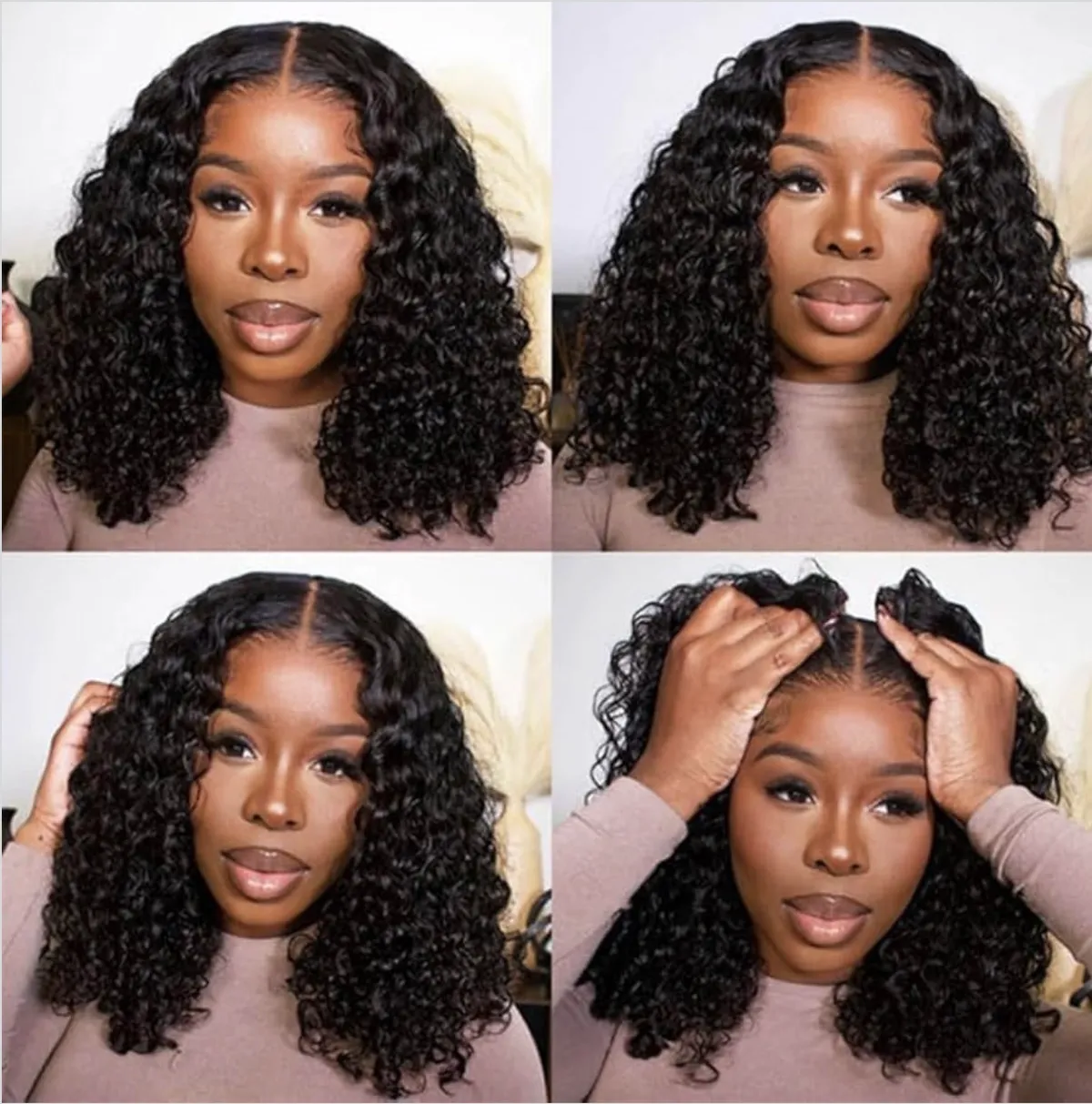 12 Inch Water Wave Short Bob Wig Human Hair 13x4 Hd Lace Front Wigs Human Hair 180% Density Deep Curly Lace Frontal Wigs for Black Women Pre Plucked Glueless Wig Wet And Wavy Natural Black