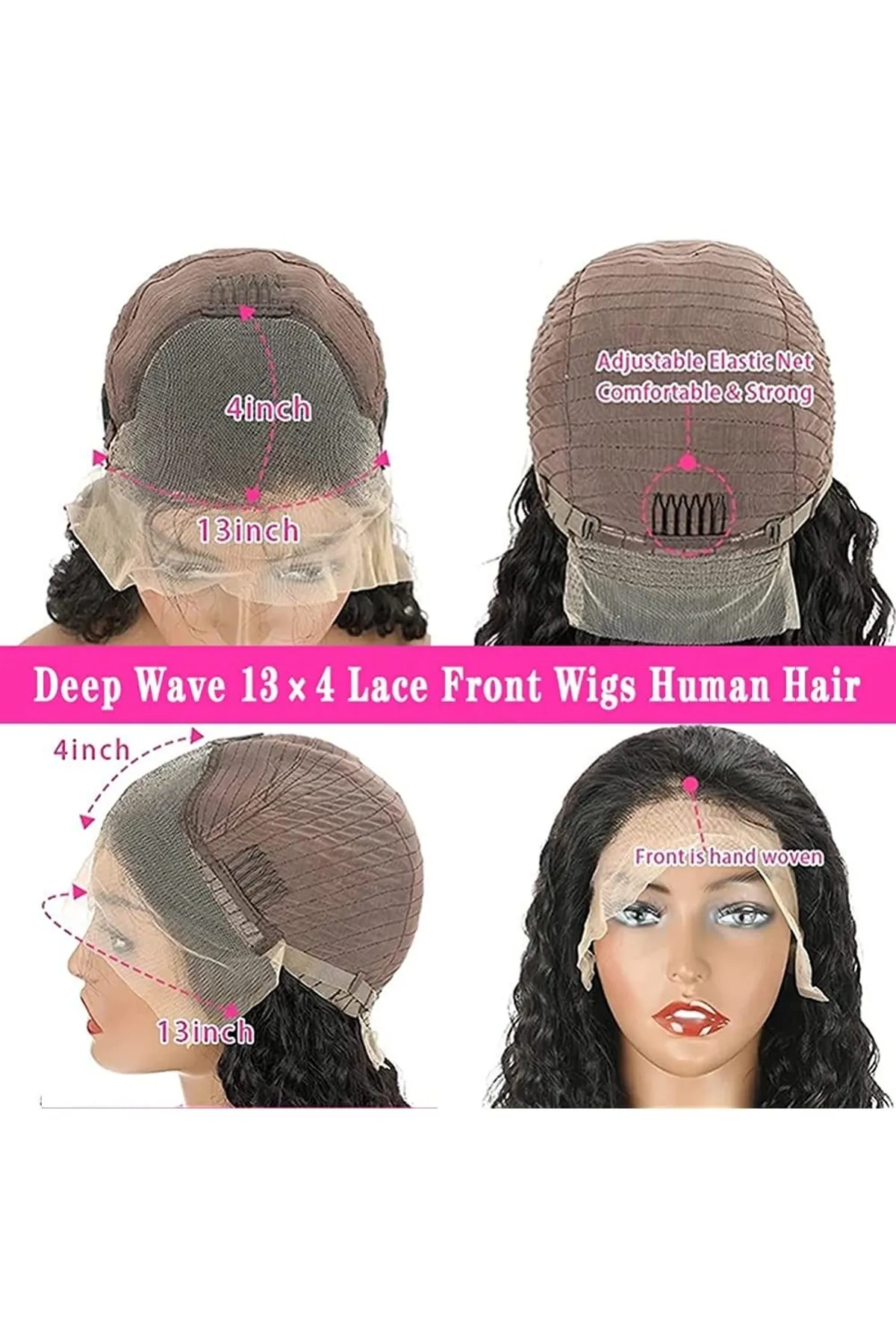 12 inch Deep Wave Bob Wig Human Hair 13x4 Lace Front Bob Wigs Human Hair Pre Plucked 180 Density HD Transparent Lace Front Human Hair Wigs for Black Women Natural Black
