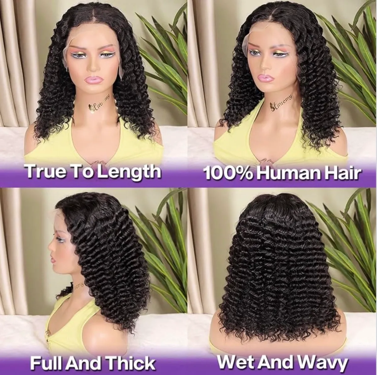 14-inch Deep Wave Bob Wig Human Hair 13x4 HD 180% Density Curly Lace Front Pre-Plucked Wear And Glueless Short Curly Frontal Bob Wigs For Black Women Wet And Wavy.