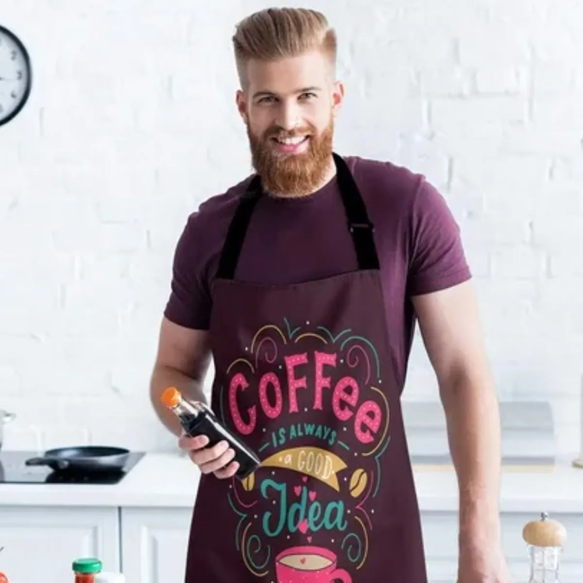 1pc Kitchen Apron featuring a "Coffee is always a good idea" Graphic Design.
