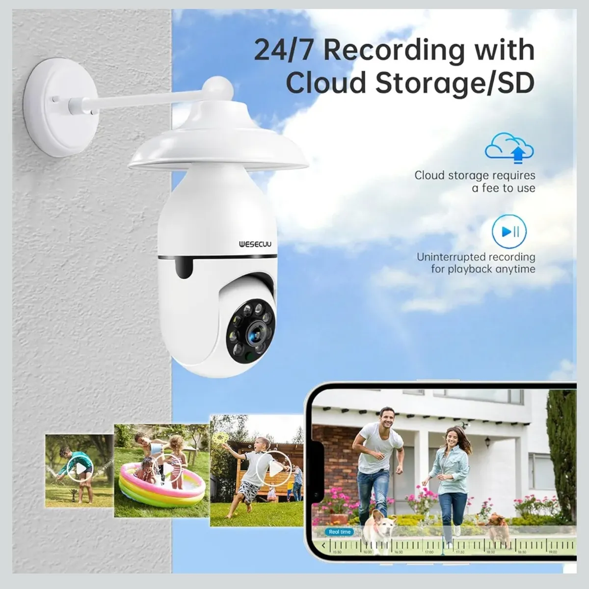 WESECUU Light Bulb Security Camera -5G& 2.4GHz WiFi 2K Security Cameras Wireless Outdoor Motion Detection and Alarm,Two-Way Talk,Color Night Vision,Human Detection, Bulb Camera Compatible with Alexa