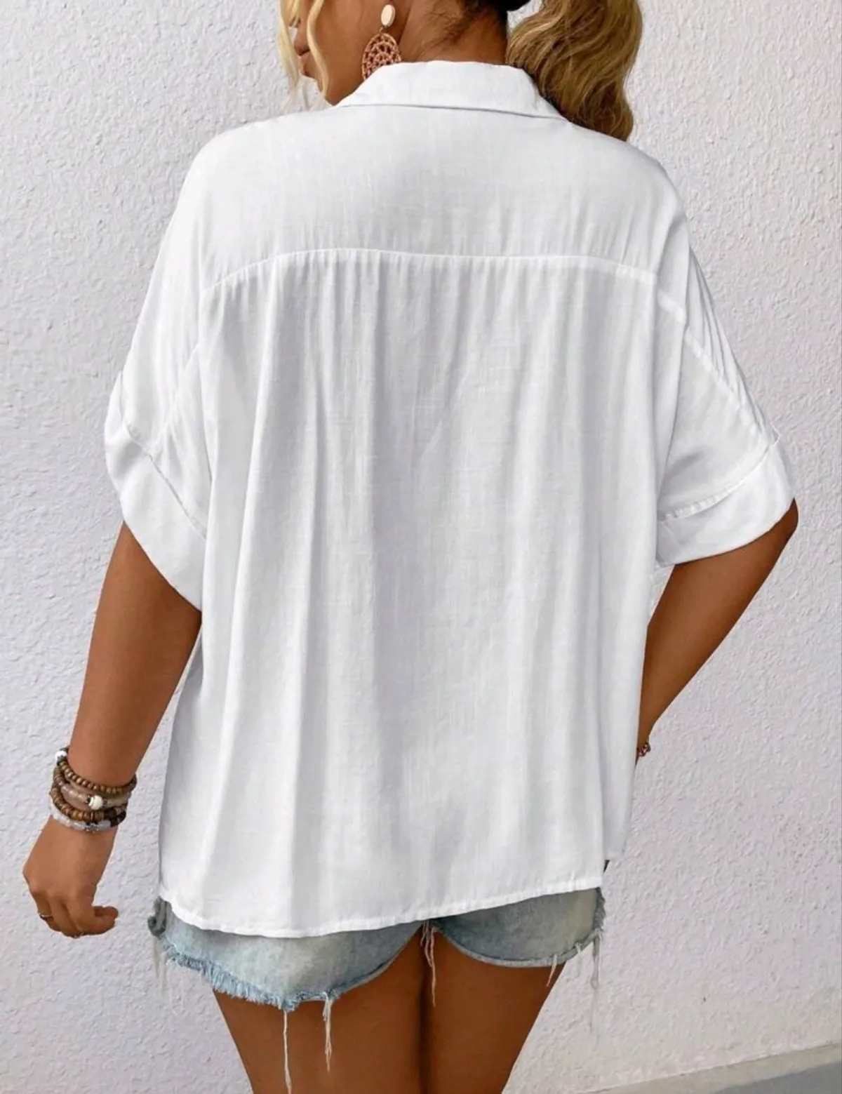 Elenzga Plus Size Solid Color Button Front Shirt With Patch Pockets - Size 1XL
