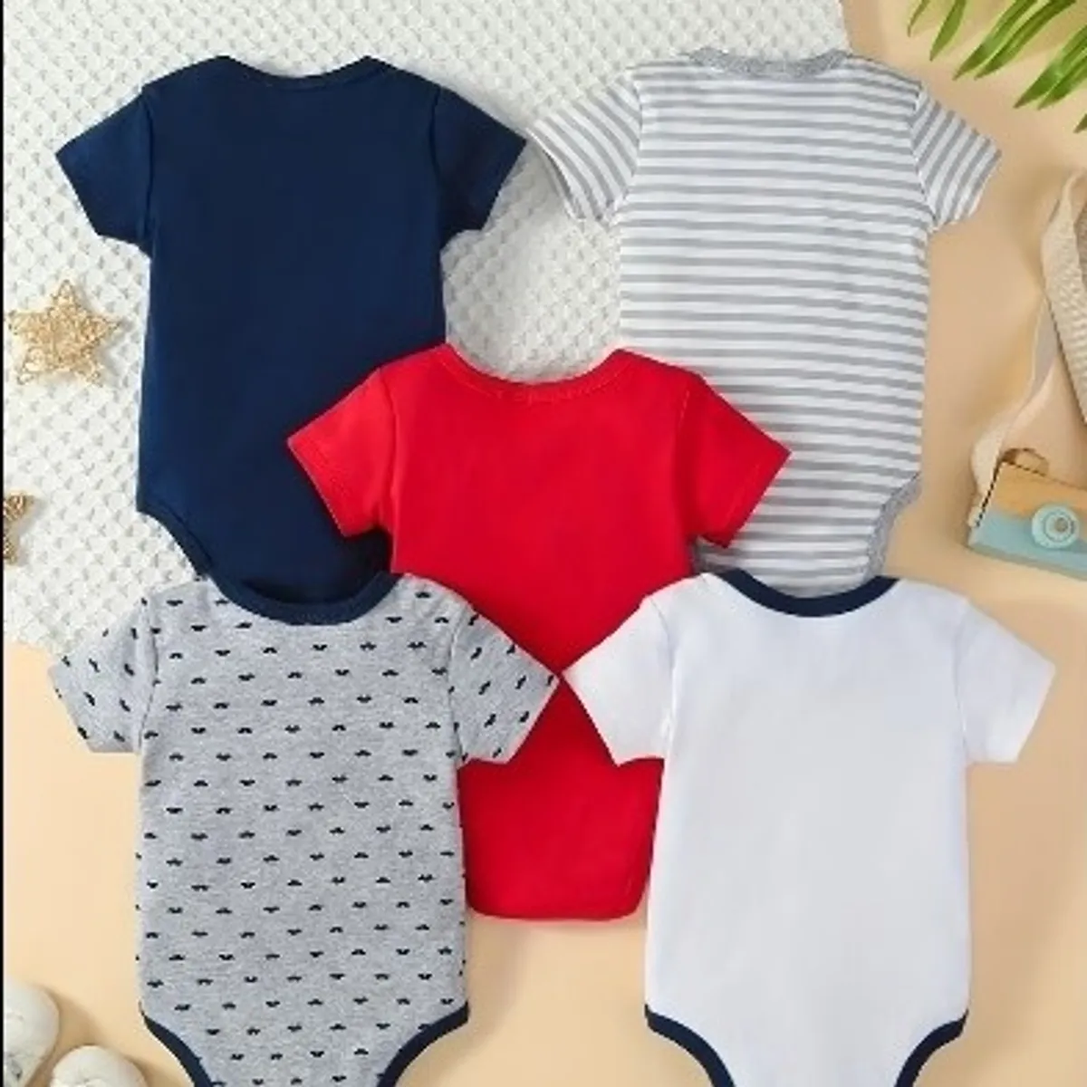 5pcs Set Baby Boy Cartoon Triangle Onesie-Size 0-3M
