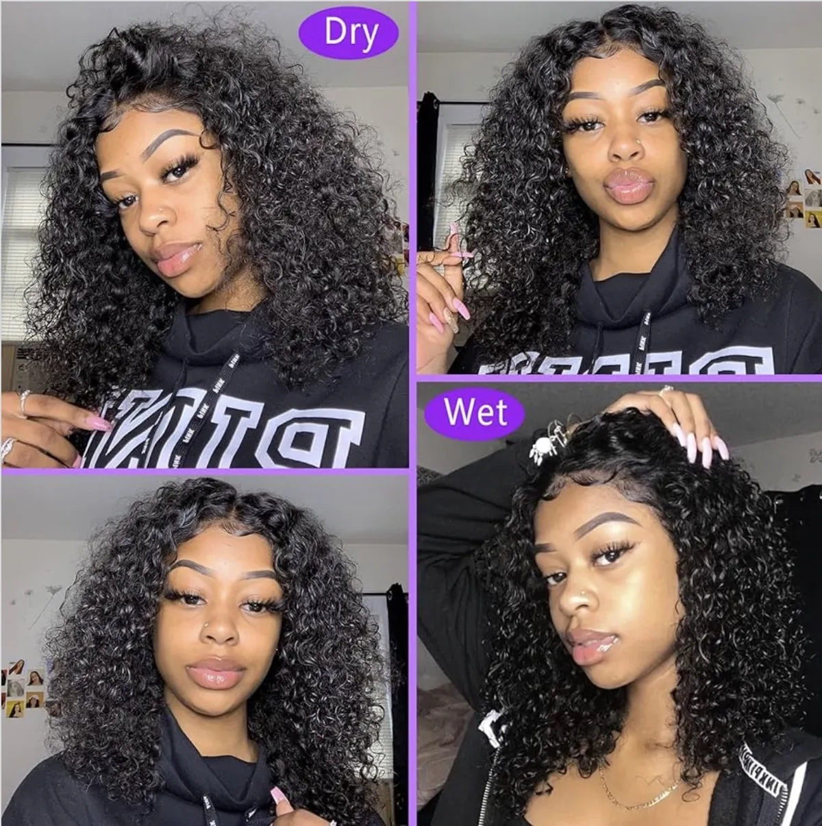 12 inch Kinky Curly Lace Front Wigs Human Hair 13x4 Brazilian Kinky Curly Glueless 180% Density Lace Front Wigs for Black Women Pre-Plucked with Baby Hair Natural Black.