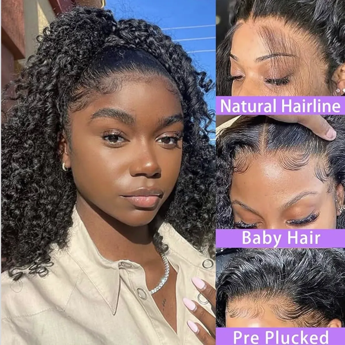 12 inch Kinky Curly Lace Front Wigs Human Hair 13x4 Brazilian Kinky Curly Glueless 180% Density Lace Front Wigs for Black Women Pre-Plucked with Baby Hair Natural Black.