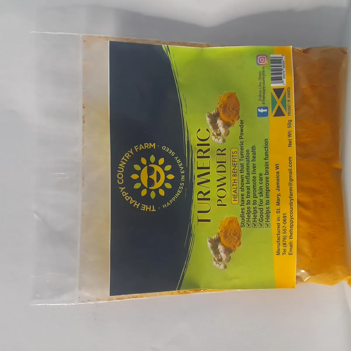 Turmeric Powder packaged in a 4x5 PPE bag.