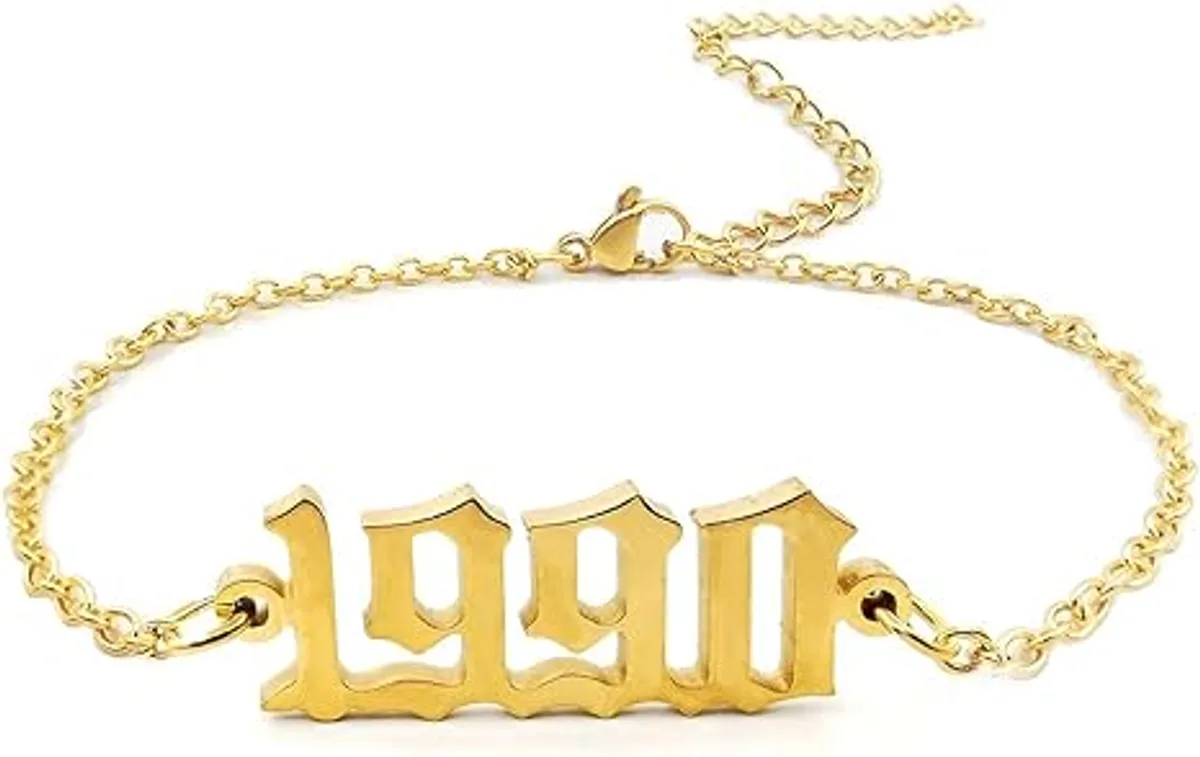 Birth Year Ankle Bracelets for Women, Gold Plated Birth Year Number 1990 Anklets