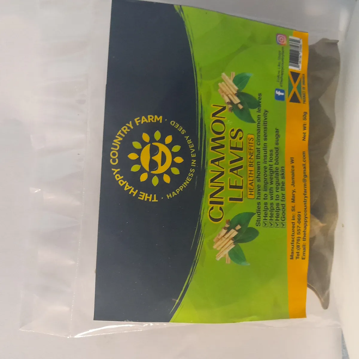 Cinnamon leaves dried and packaged in a 5x5 PPE bag