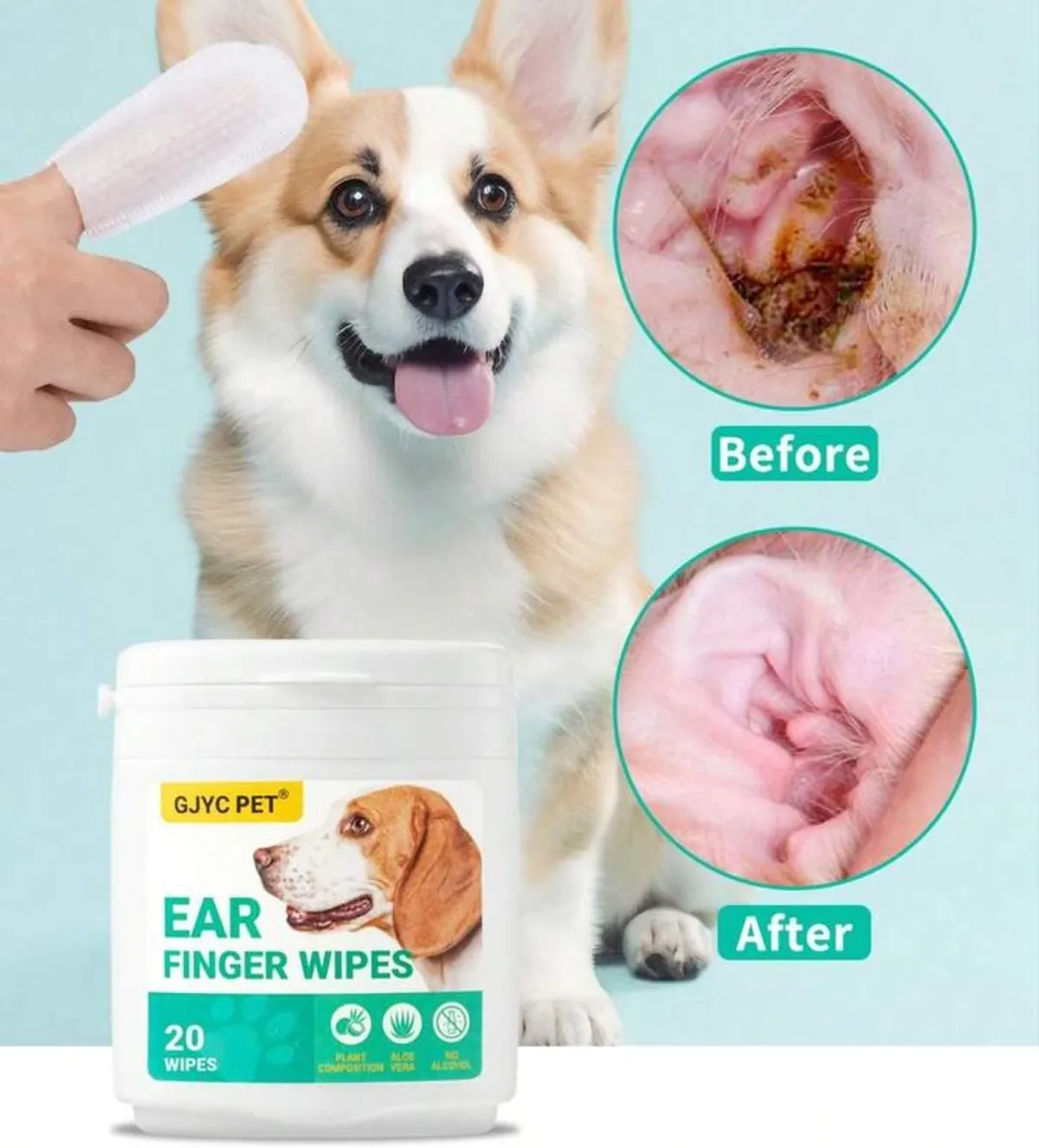GJYC PET Dog Ear Wipes 20 Count