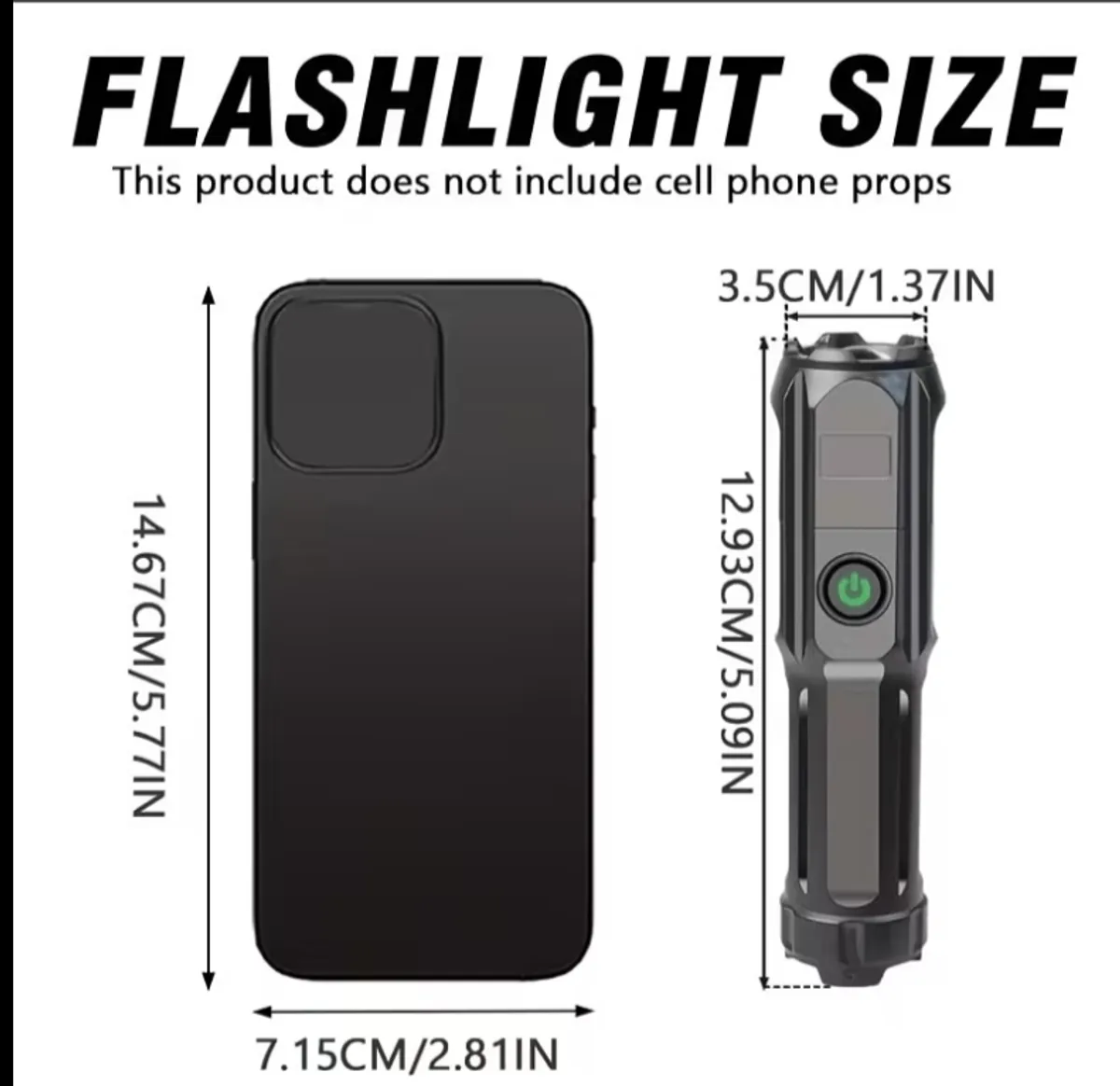 1pc Bright LED Flashlight, Variable Zoom Handheld Flashlights, USB Rechargeable Handheld Torch, Plastic Material, 3 Modes - Super Bright Flash Light