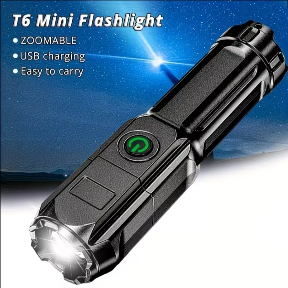 1pc Bright LED Flashlight, Variable Zoom Handheld Flashlights, USB Rechargeable Handheld Torch, Plastic Material, 3 Modes - Super Bright Flash Light
