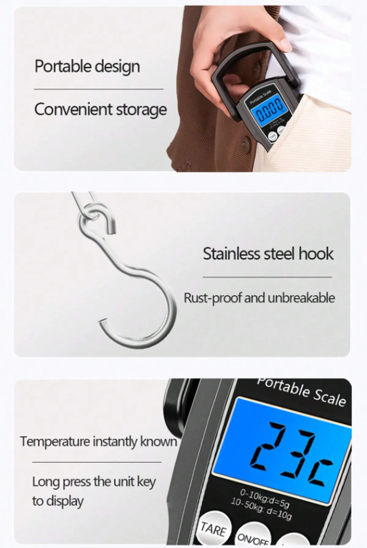 High Precision (50kg) Portable Handheld Scale-130, (w/ 59in Retractable Tape)