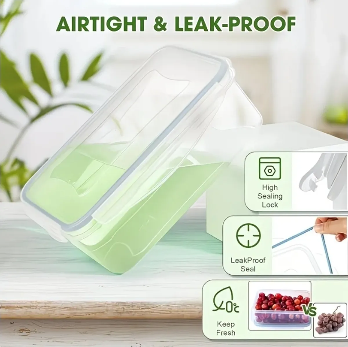 1pc Transparent Leak-Proof Plastic Food Storage Containers with Lid