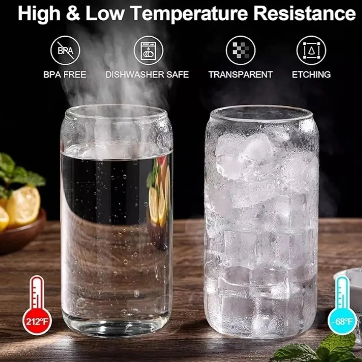 6pcs Glasses with Bamboo Lids and Glass Straws