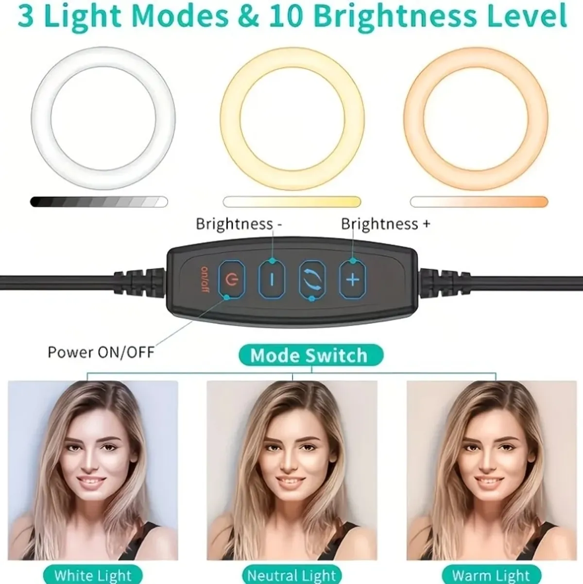 10-Inch Selfie Ring Light Kit, Includes Tripod And Dual Phone Holder, 43-Inch Extendable Metal Tripod, 3 Color Modes And 12 Brightness Levels, USB Powered