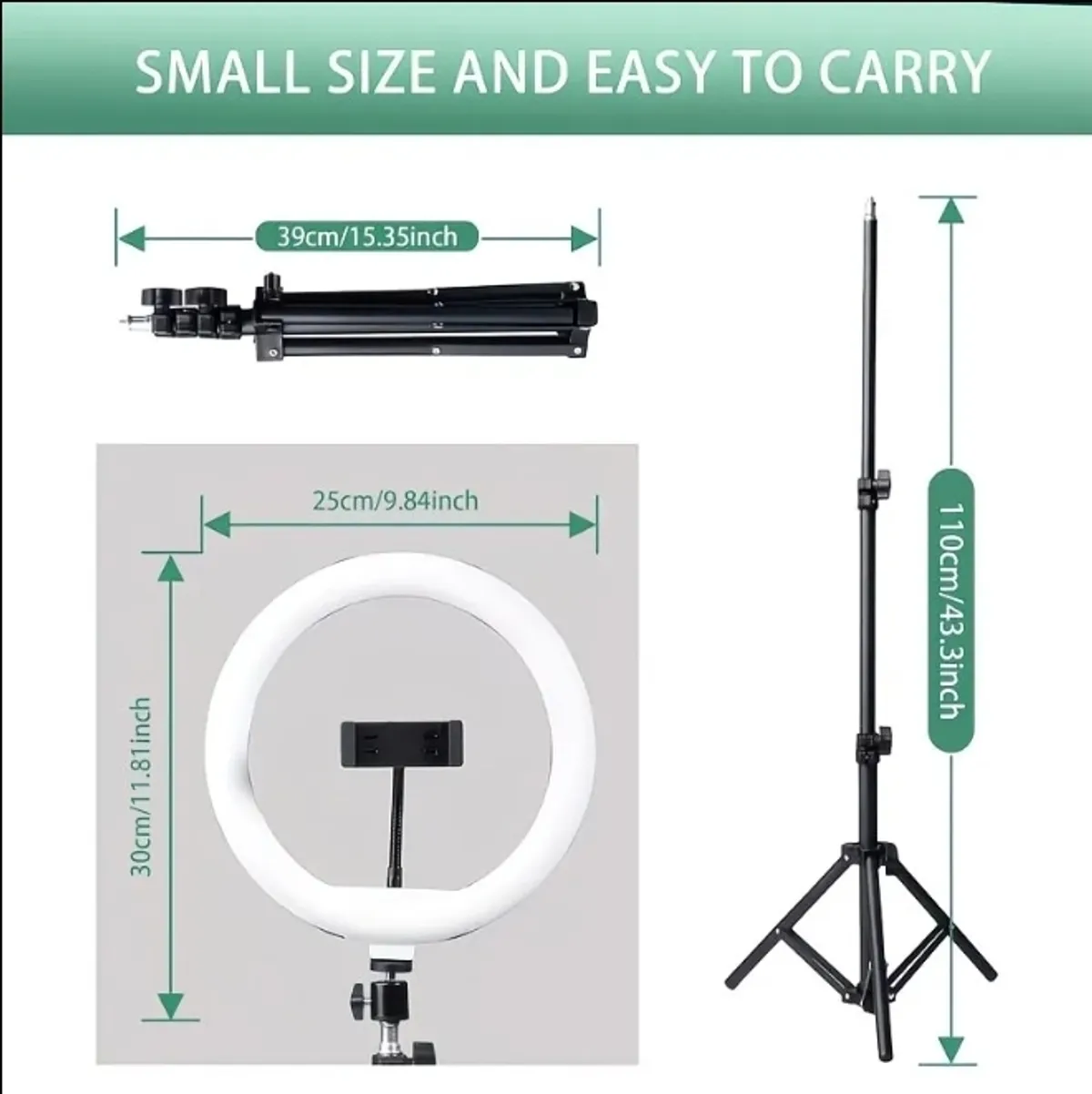 10-Inch Selfie Ring Light Kit, Includes Tripod And Dual Phone Holder, 43-Inch Extendable Metal Tripod, 3 Color Modes And 12 Brightness Levels, USB Powered